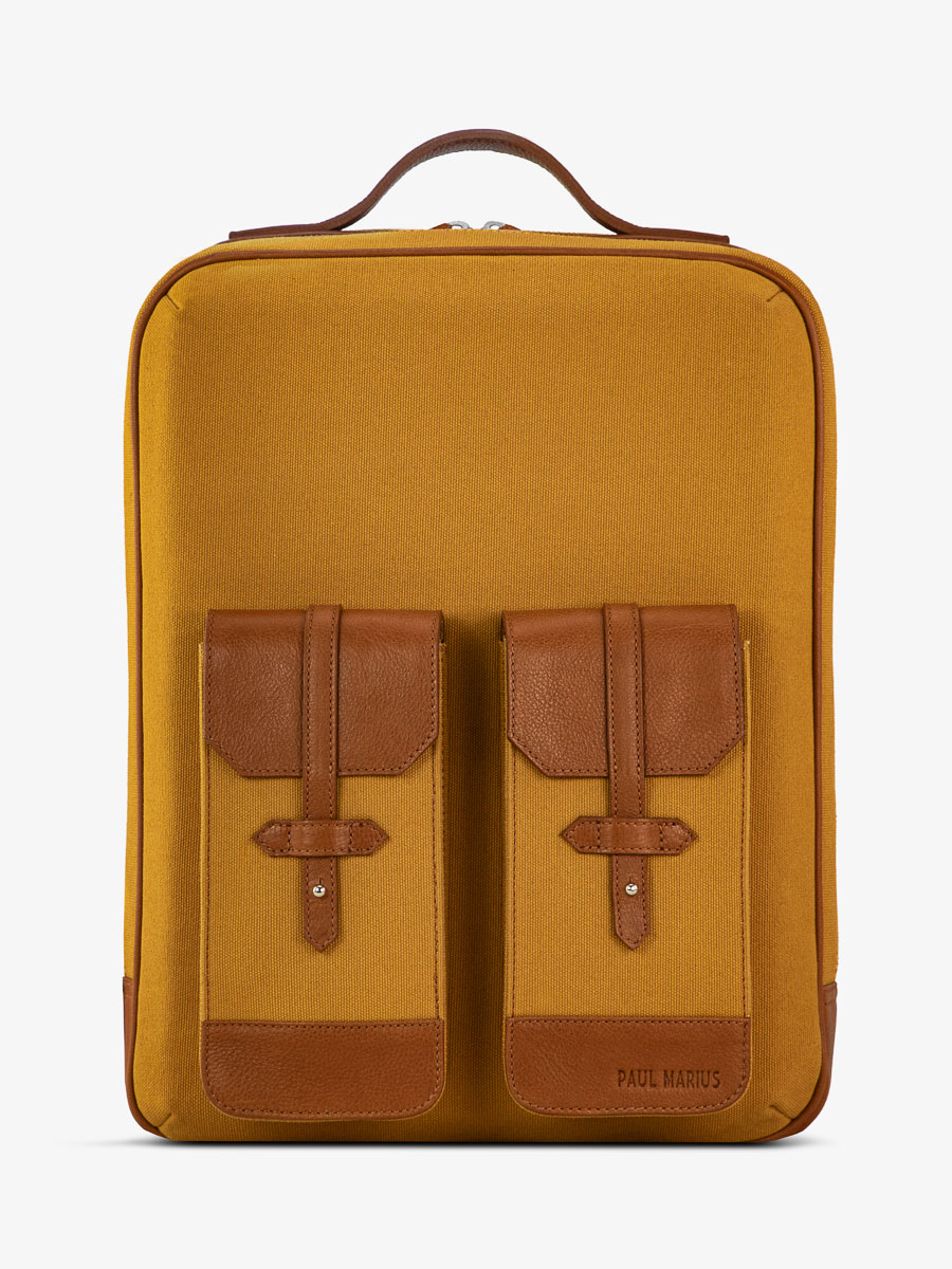 Foto-Vorderansicht-Rucksack-Leder-Unisex-Naturgelb-Urbain-Natur-Leinwand-Safran-Paul-Marius-B08-OL-YC