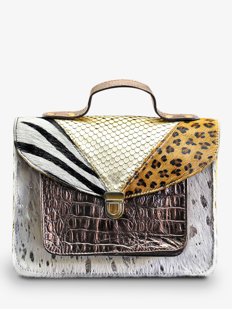 Foto-Vorderansicht-Umhängetasche-Leder-Damen-silber-gold-kupfer-Mademoiselle George-Chimère-silber-gold-kupfer-Paul Marius-W05-CH-S-G-C