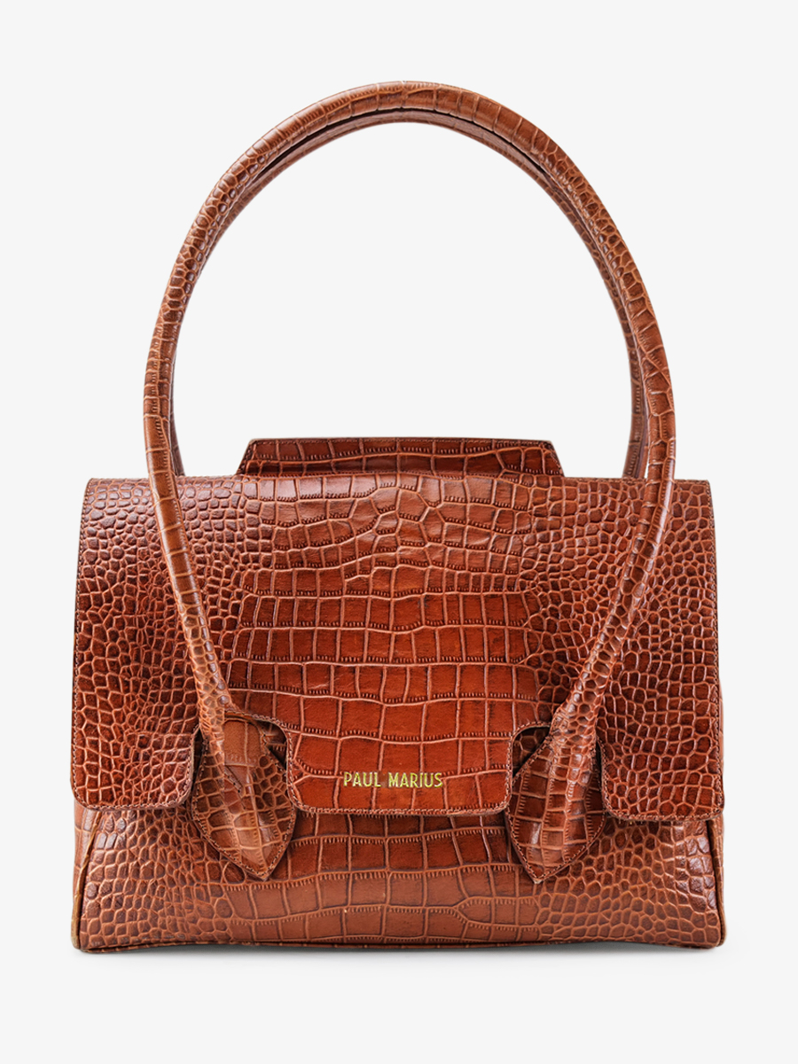 Foto-Vorderansicht-Handtasche-Leder-Damen-braun-Colette-M-Alligator-Cocktail-Bernstein-Paul-Marius-W28M-A-L