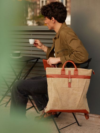 L'Aviateur – Cognacfarben / Khaki-Stoff