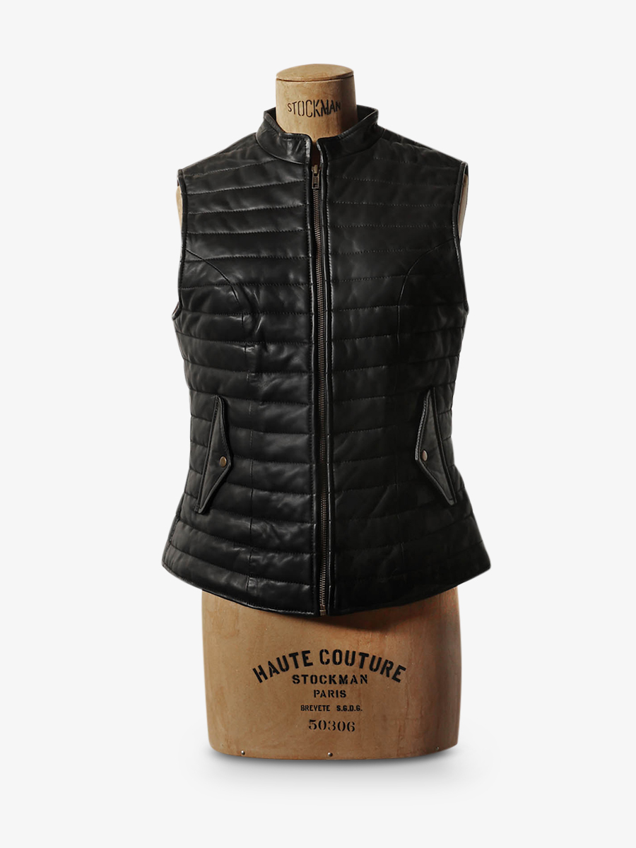 Foto-Vorderansicht-Daunenjacke-Damen-aus-schwarzem-Leder-Ladoudoune-Damen-schwarz-Paul-Marius-WCW-B-XS