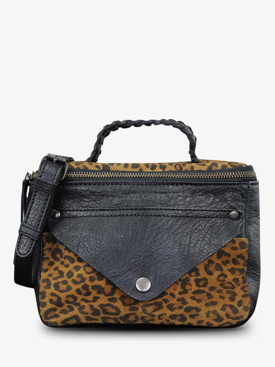 Foto-Vorderansicht-Umhängetasche-Leder-Damen-schwarz-Legavroche-Neuauflage-Leopard-schwarz-Paul-Marius-W26-LP-B