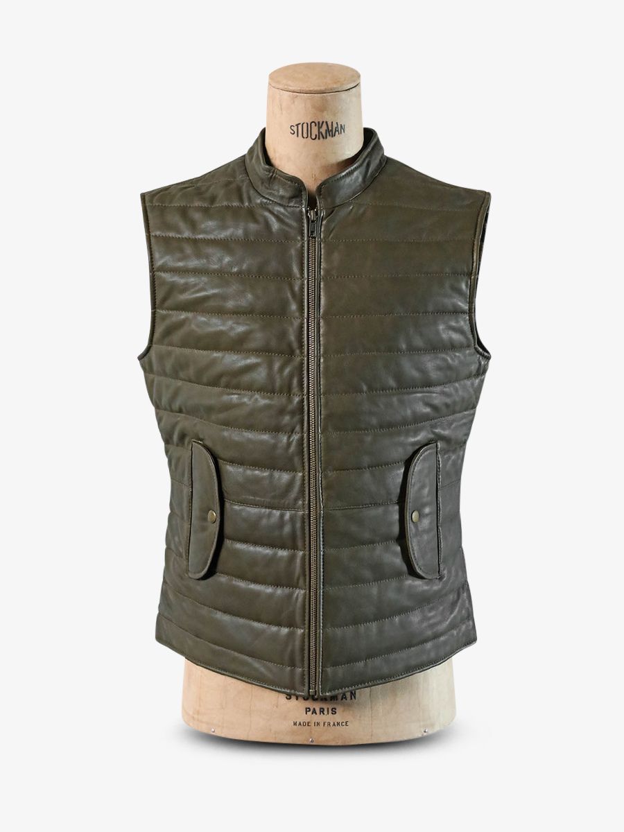 Foto-Vorderansicht-Daunenjacke-Herren-aus-Leder-khaki-Ladoudoune-Herren-khaki-Paul-Marius-WCM-K-S