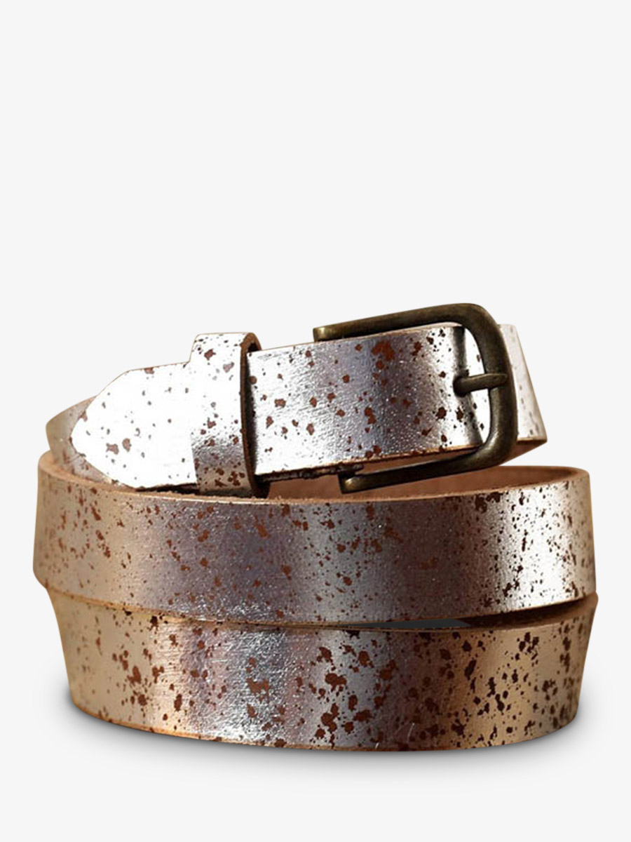 Foto-Vorderansicht-Ledergürtel-für-Damen-und-Herren-silberfarben-mit-Schnalle-und-silberfarbenen-Spikes-Paul-Marius-LB-95-SD