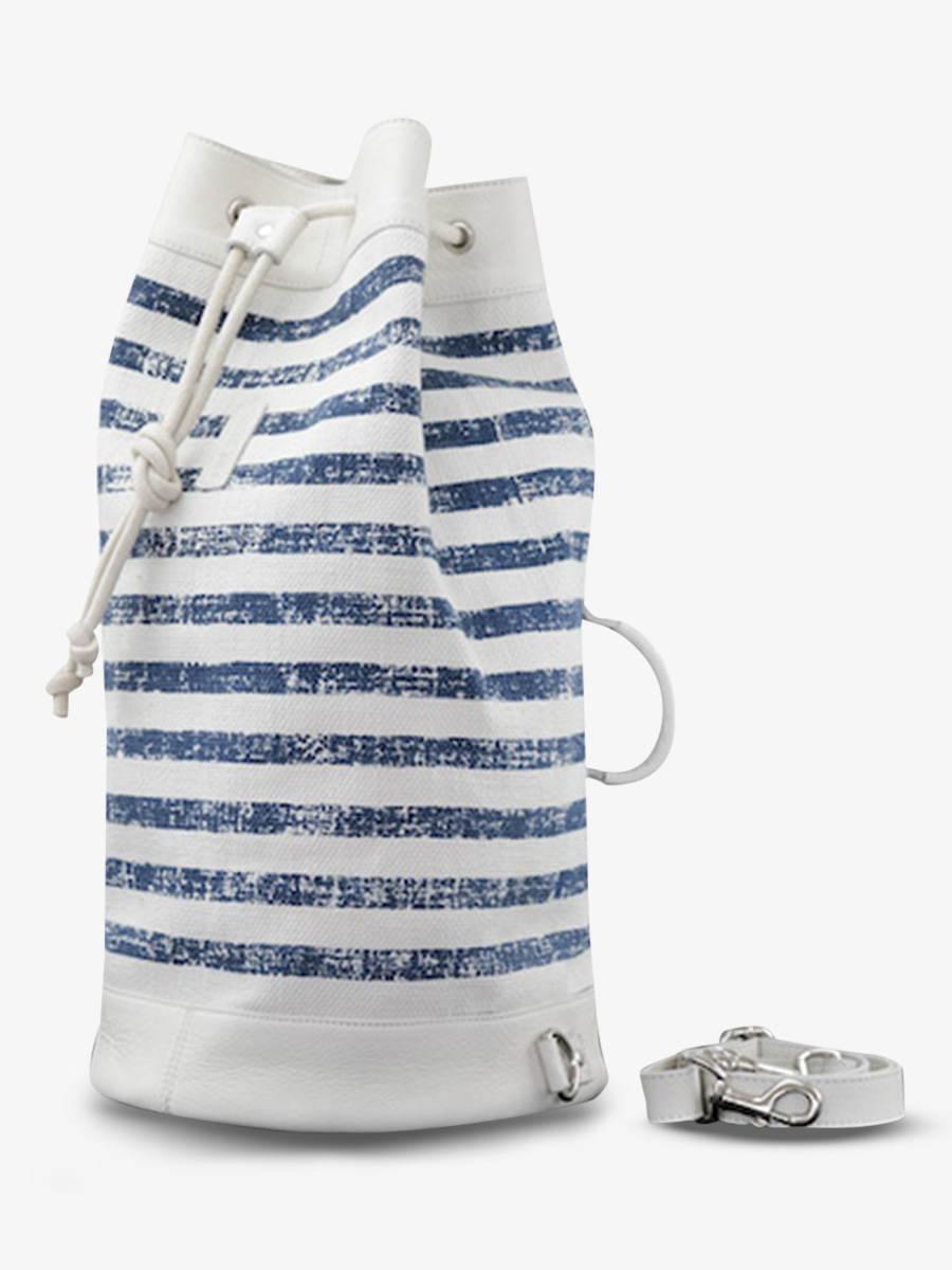 Foto-Seitenansicht-Reisetasche-Stoff-blau-weiß-LePackTage-Côte Ouest-Mariniere-Paul Marius-M106-CNV-BLU-W