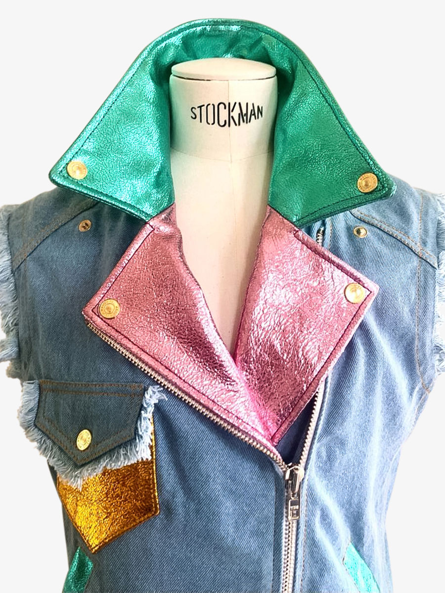 Foto getragen Perfecto Leder Damen Le Perfecto ohne Ärmel 90er Jahre Paul Marius WPJ Denim S36