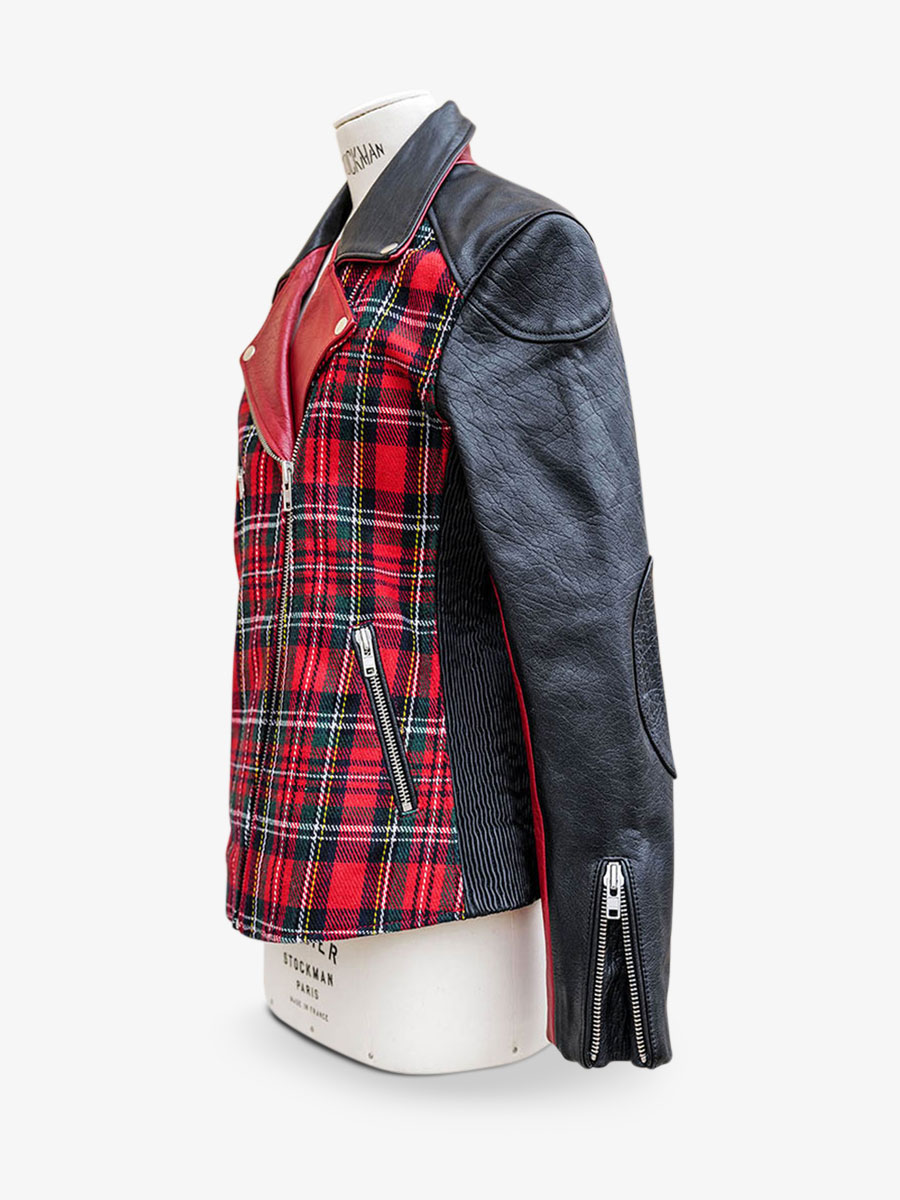 Foto-Seitenansicht-Perfecto-Lederjacke-für-Damen-rot-LePerfecto-Tartan-rot-Paul-Marius-wpj-sco-r-s36