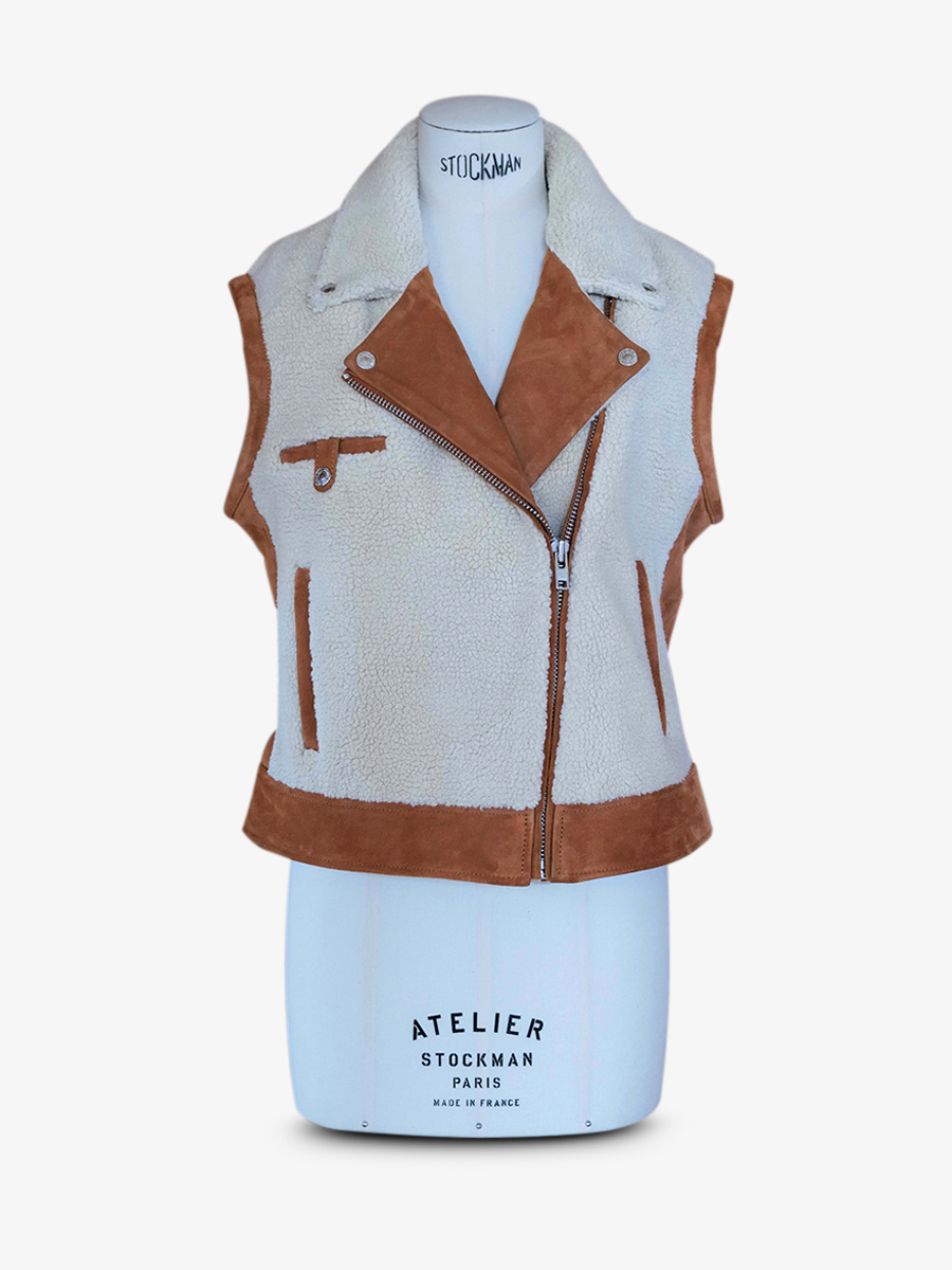 Foto-Seitenansicht-Perfecto-Leder-Damen-braun-LePerfecto-ohne-Ärmel-naturfarben-Paul-Marius-WPJ-SM-SH-W-L-S36