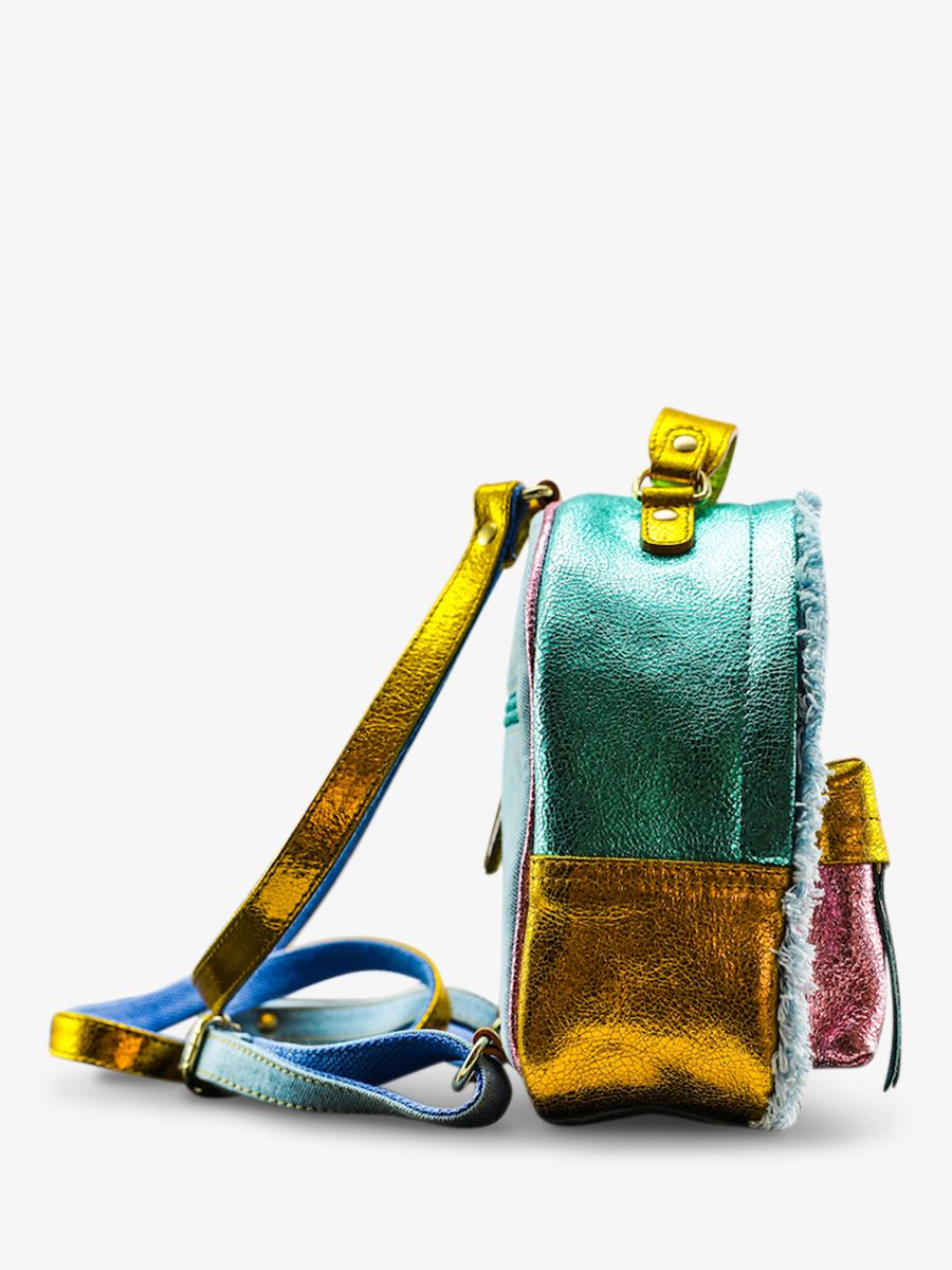 Foto-Seitenansicht-kleine-Lederrucksack-für-Damen-LeMini-Intrepide-90s-Paul-Marius-M37S-Denim