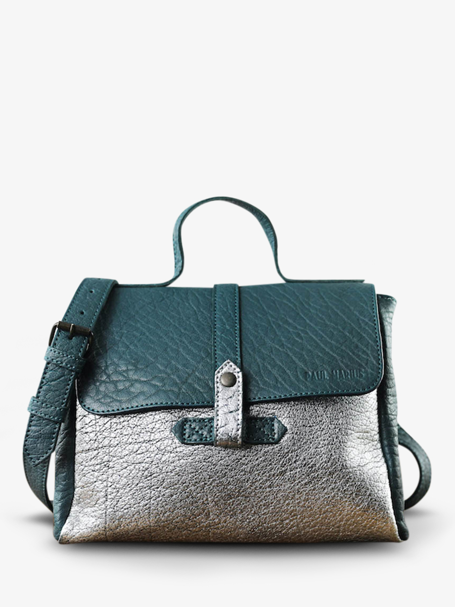 Foto-Vorderansicht-Umhängetasche-Leder-Damen-blau-silber-LeCorneille-blau-poolblau-silber-Paul-Marius-W23-BLU-S