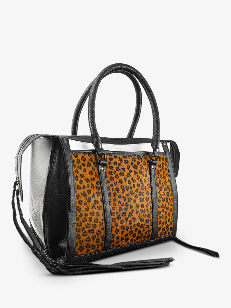 Foto-Seitenansicht-Handtasche-Leder-Damen-schwarz-weiß-LeRive Droite-M-Leopard-schwarz-weiß-Paul-Marius-W19M-LP-B-W