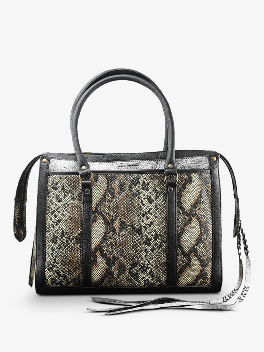 Foto-Innenansicht-Handtasche-Leder-Damen-silber-schwarz-LeRive Droite-M-Python-silber-schwarz-Paul-Marius-W19M-P-S-B