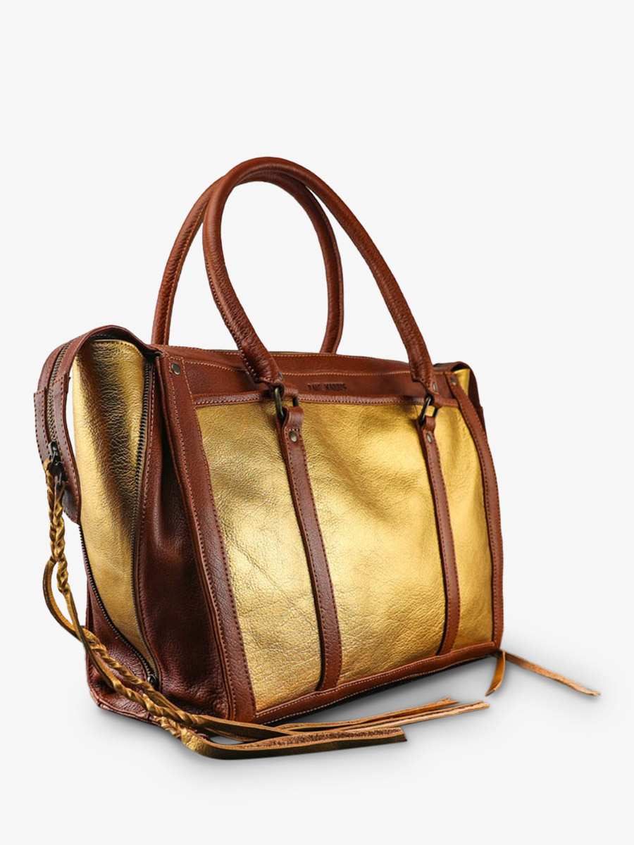 Foto-Seitenansicht-Handtasche-aus-Leder-Business-braun-gold-LeRive Droite-L-natur-gold-Paul-Marius-W19L-L-G