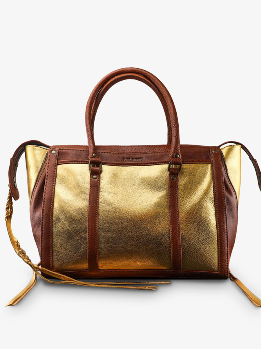 Foto-Vorderansicht-Handtasche-Leder-Business-braun-gold-LeRive Droite-L-natur-gold-Paul Marius-W19L-L-G