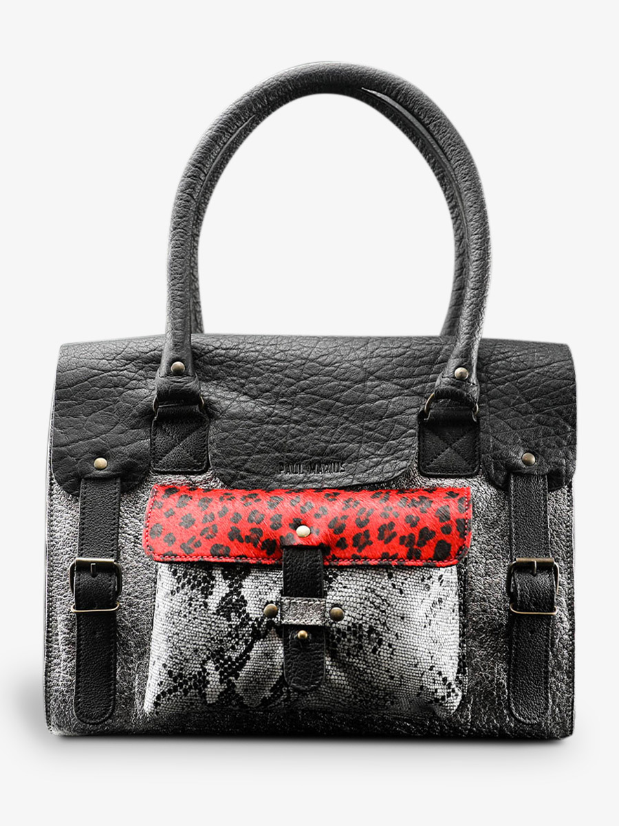 Foto-Vorderansicht-Umhängetasche-Leder-Damen-silber-schwarz-rot-lerive-gauche-m-chimere-silber-schwarz-rot-paul-marius-w01m-s-b-r