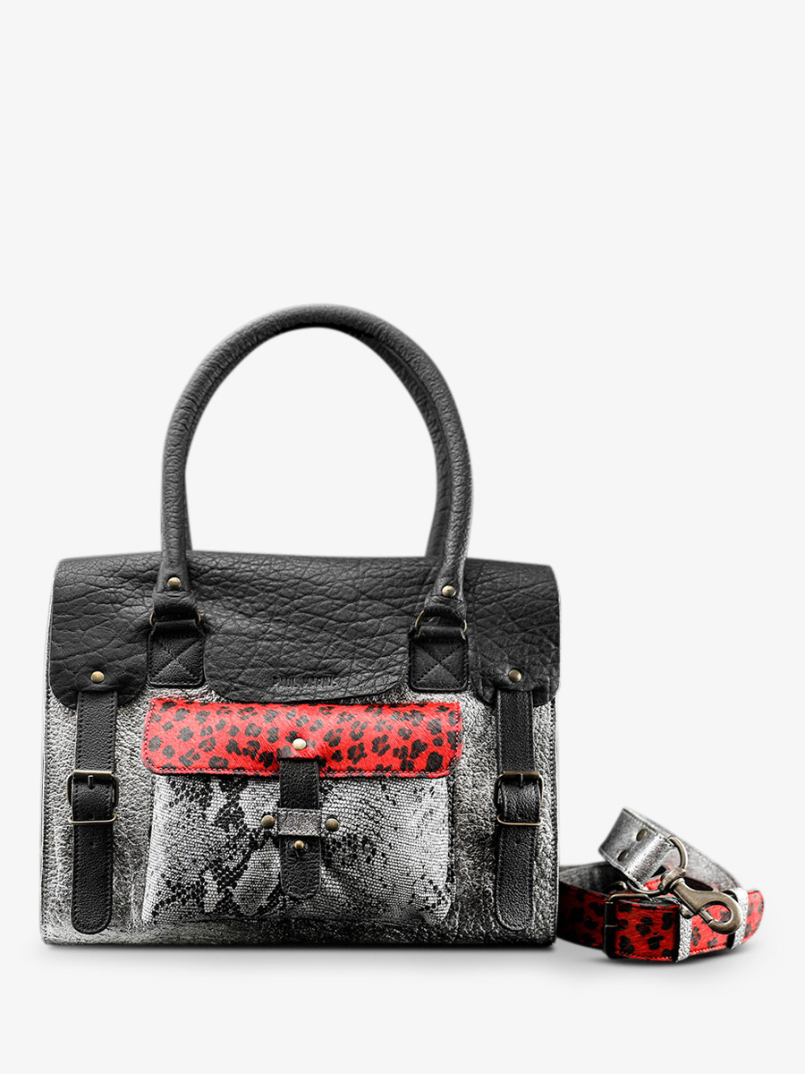 Foto-Rückansicht-Umhängetasche-Leder-Damen-Silber-Schwarz-Rot-LeRive Gauche-M-Chimère-Silber-Schwarz-Rot-Paul-Marius-W01M-S-B-R