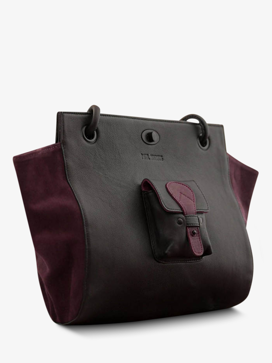 Foto-Seitenansicht-Handtasche-Leder-Paul Marius-schwarz-Madame M-schwarz-pflaume-Paul Marius-M48-B-P