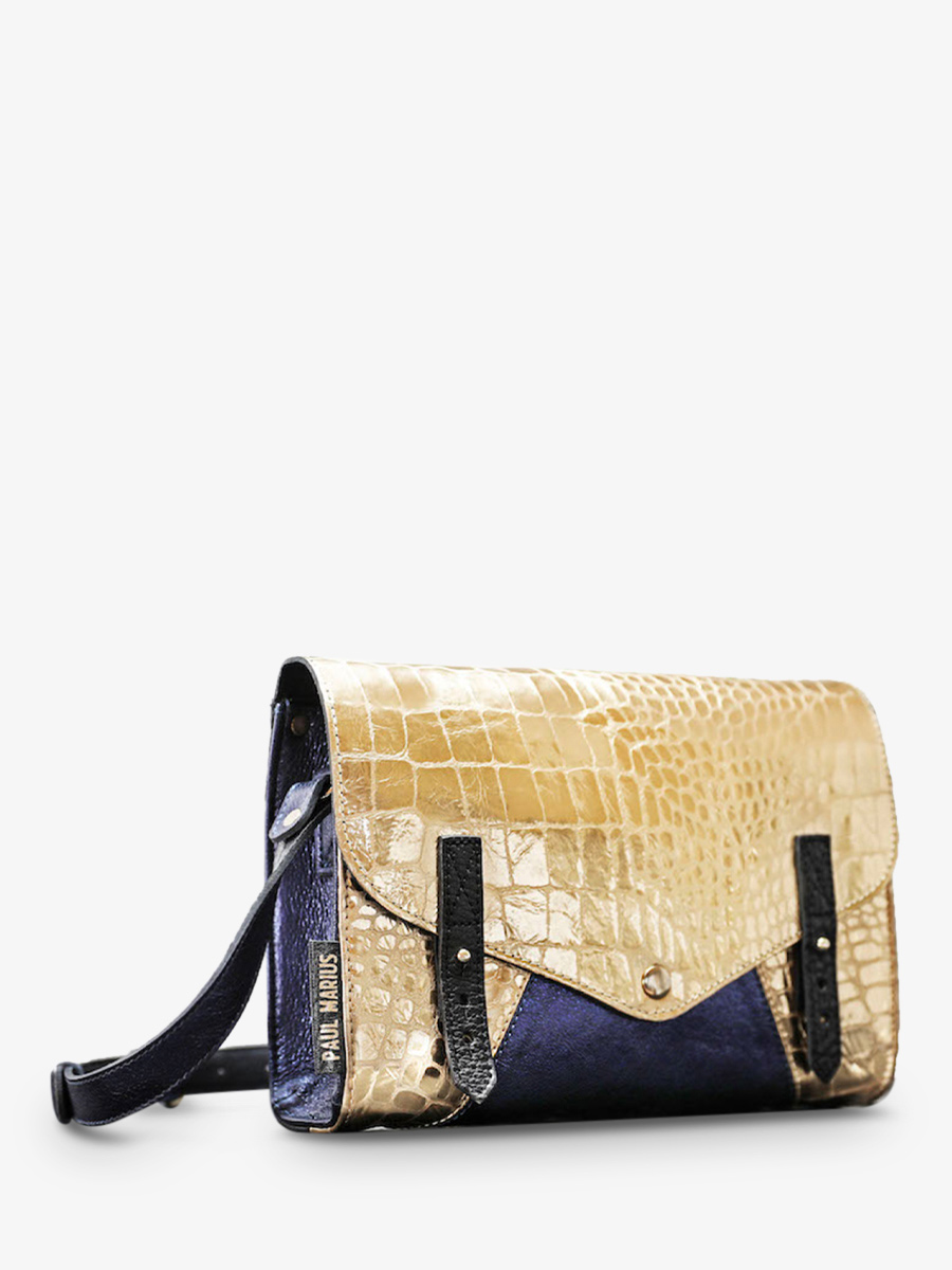 Foto-Seitenansicht-Umhängetasche-Leder-Damen-Gold-Blau-lindispensable-Caiman-Gold-Blau-Metallic-Paul-Marius-W08-C-G-MCBLU