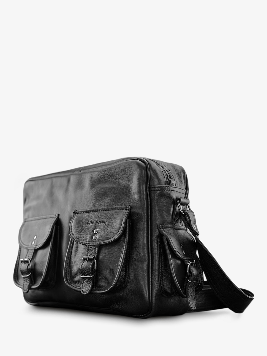Foto-Seitenansicht-Tasche-48h-Leder-Herren-schwarz-LeMultipoches-schwarz-Paul-Marius-M14-B
