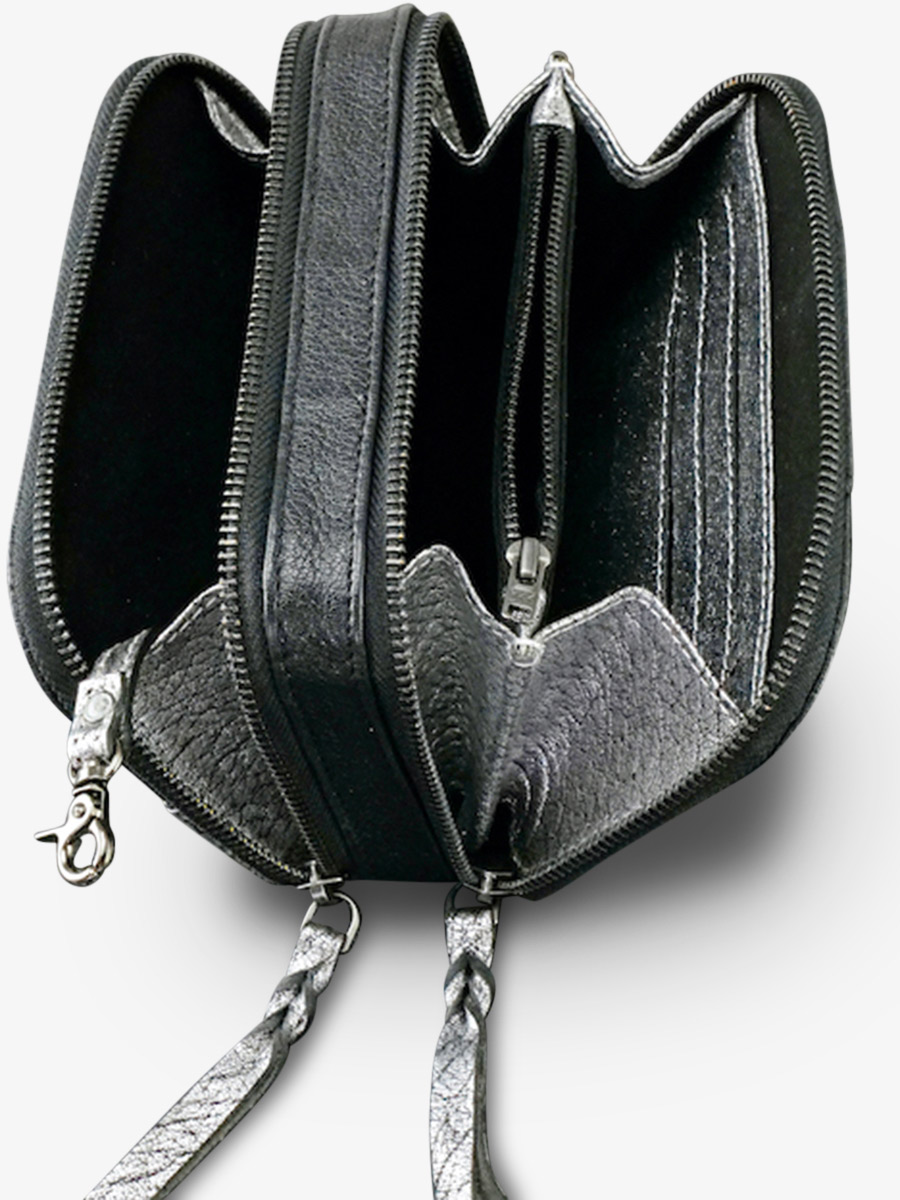 Foto-Innenansicht-Gürteltasche-Leder-Damen-silber-schwarz-Paula-silber-schwarz-Paul-Marius-M66-S-B