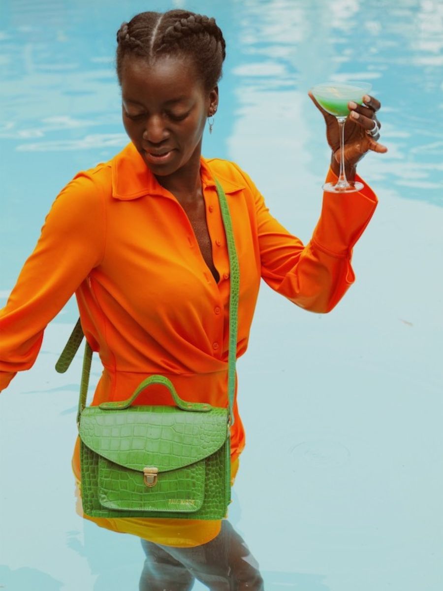 Foto-Material-Umhängetasche-Leder-Damen-grün-Mademoiselle George-Alligator Cocktail Jade-Paul Marius-W05-A-GR