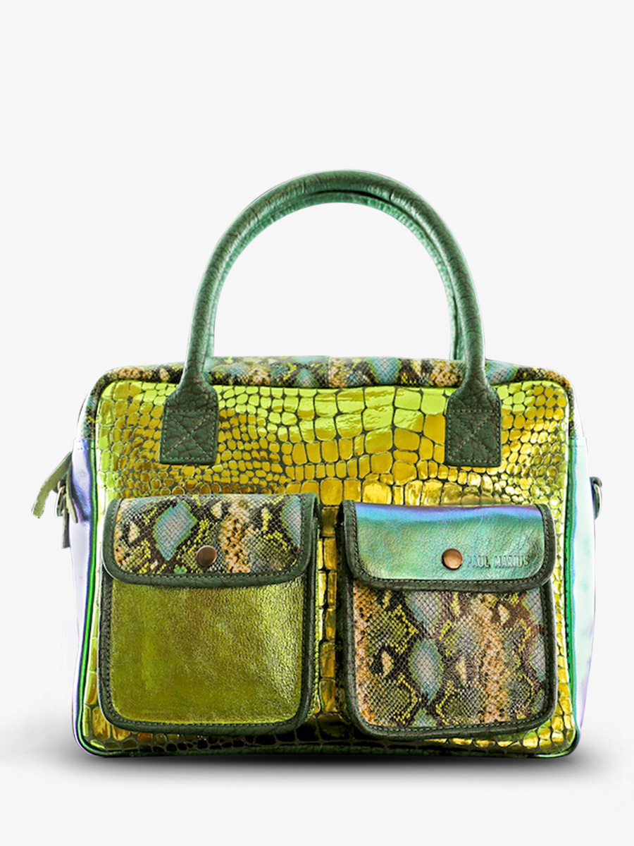 Foto-Vorderansicht-Dokumententasche-Leder-Damen-mehrfarbig-LeDandy-Chimere-Dragon-Paul-Marius-W04-CH-GR