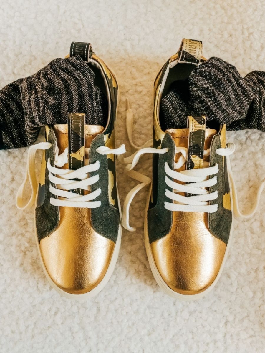 Foto-Seitenansicht-Sneaker-Damen-Leder-braun-grün-pm002-Camouflage-khaki-gold-Paul Marius-pm002-ca-k-g-s36