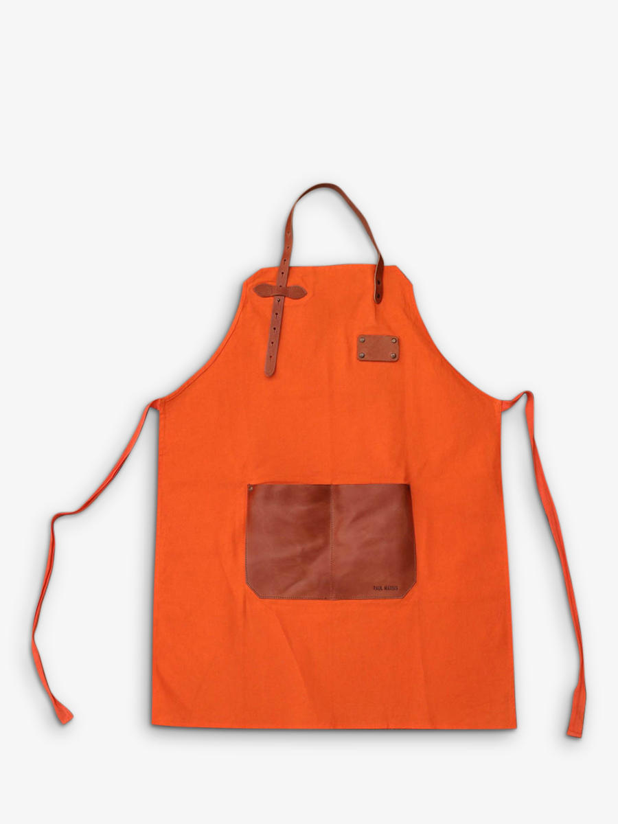 Foto-Vorderansicht-Lederschürze-Gartenarbeit-orange-letablier-orange-paul-marius-apron-o