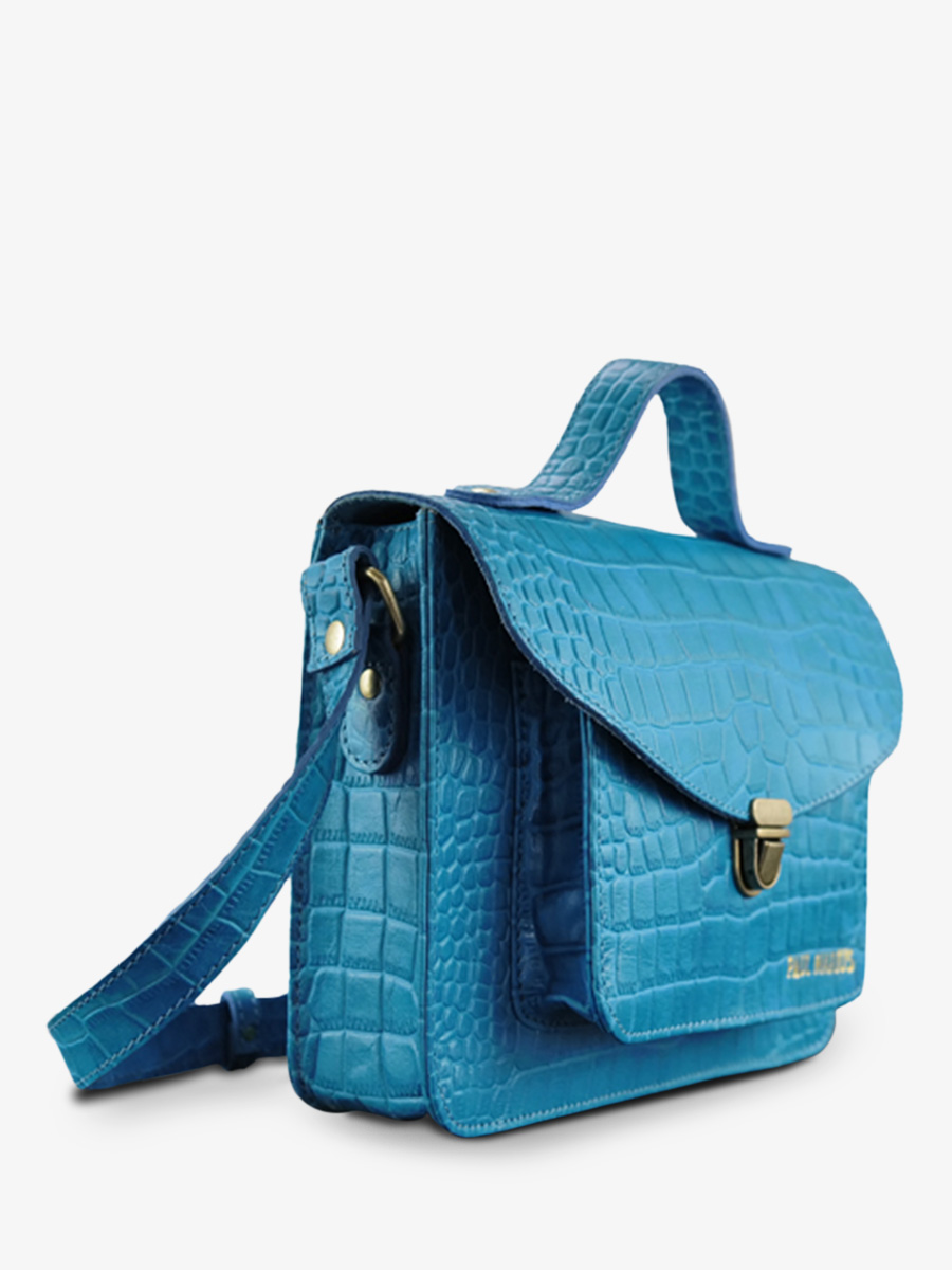 Foto-Seitenansicht-Umhängetasche-Leder-Damen-blau-Mademoiselle George-Alligator Cocktail-Topas-Paul Marius-W05-A-BLU