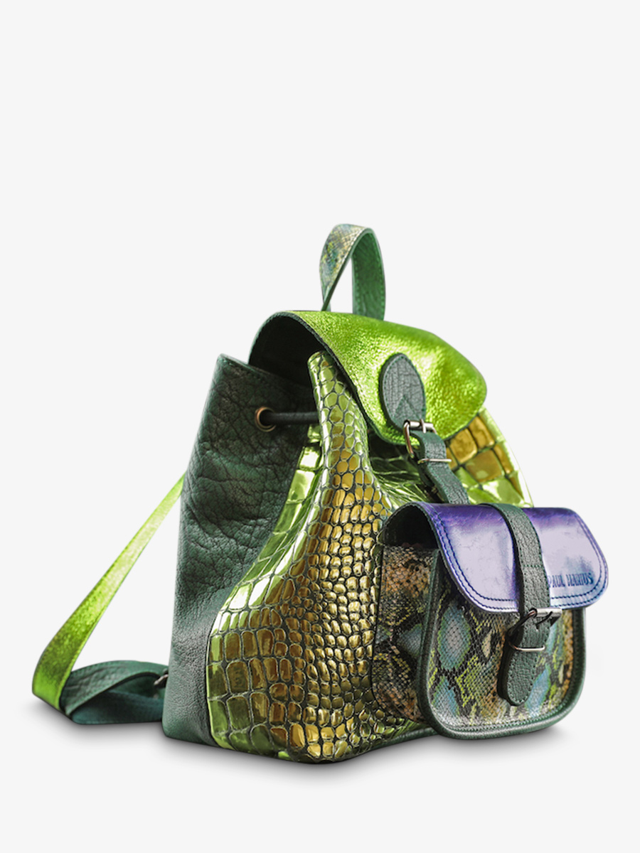 Foto-Seitenansicht-Rucksack-Leder-Damen-mehrfarbig-LeBaroudeur-Chimère-Dragon-Paul-Marius-M40-CH-GR