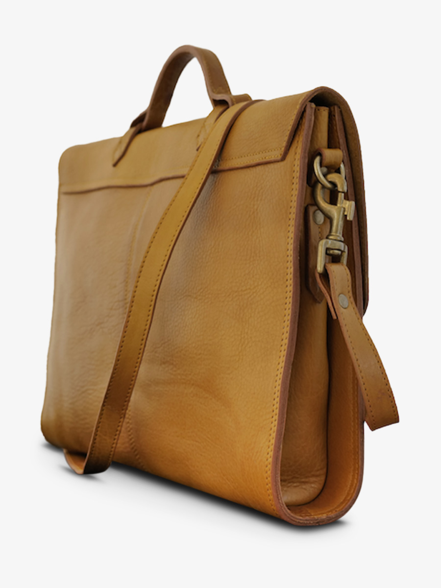 Foto-Seitenansicht-Dokumententasche-braunes Leder-LeColporteur-Honig-Öl-Paul-Marius-M13-ODY