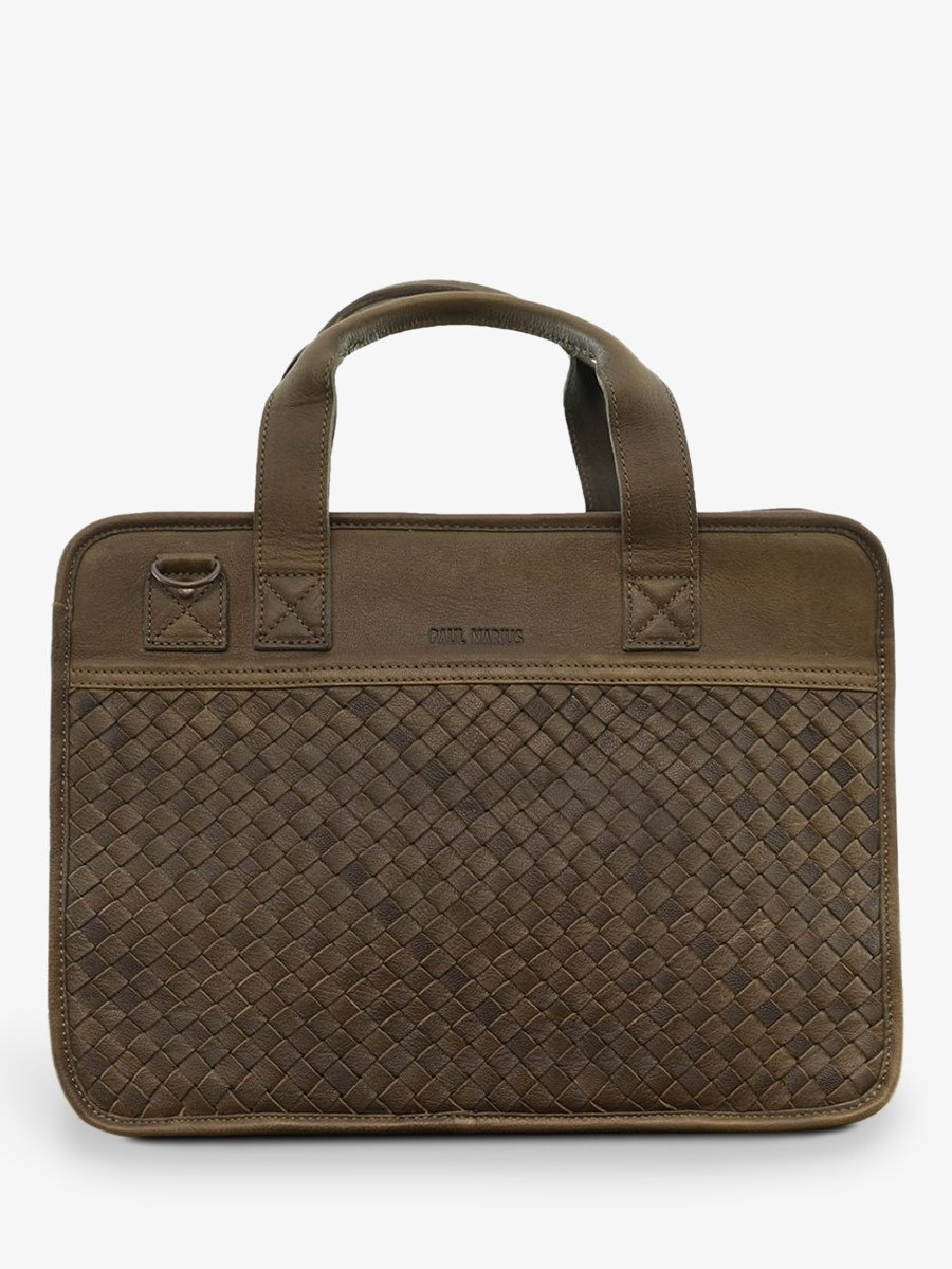 Foto-Seitenansicht-Dokumententasche-Leder-Herren-kaki-LeConquérant-geflochten-kaki-paul-marius-b01w-k