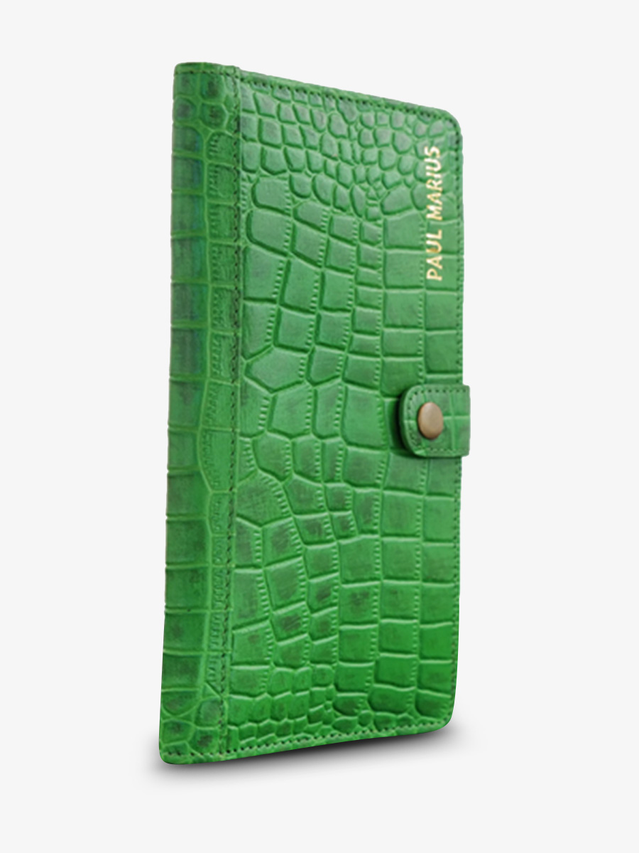 Foto-Seitenansicht-Brieftasche-Leder-Damen-grün-LePortefeuille Charlotte-N2-Alligator-Cocktail-Jade-Paul-Marius-M67-A-GR