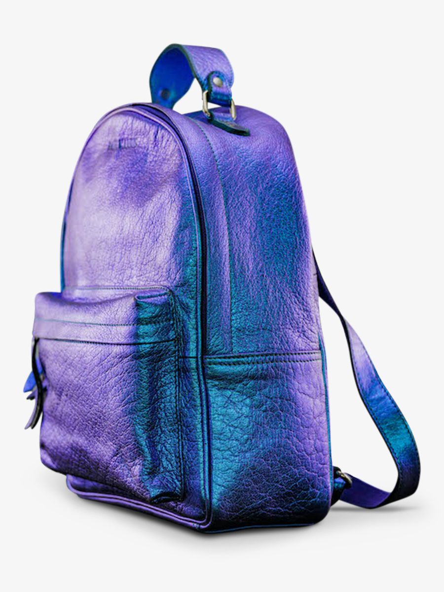 Foto-Seitenansicht-Rucksack-aus-blauem-Leder-Lintrepide-Scarabee-Paul-Marius-M37-P-Blu