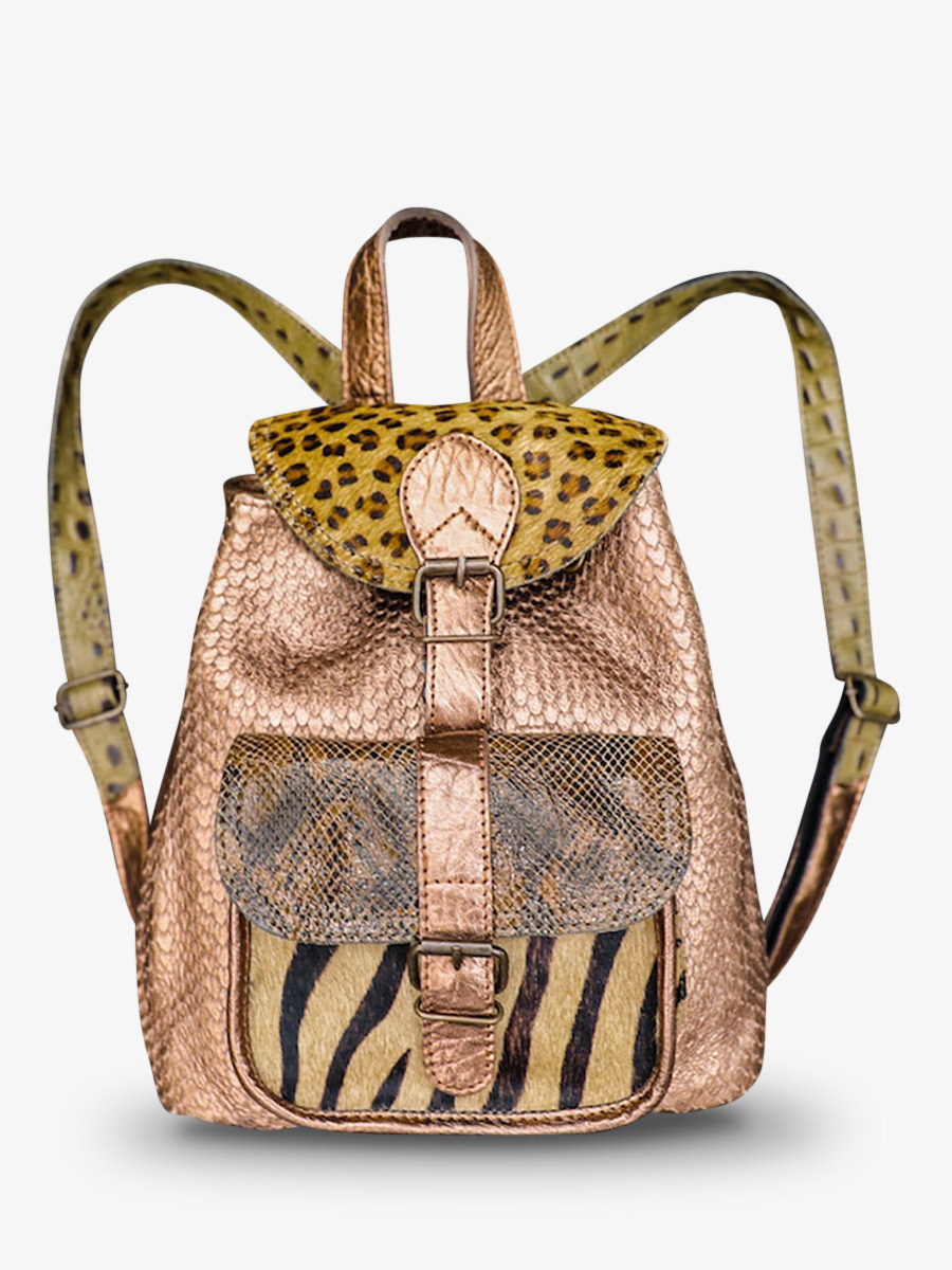 Foto-Vorderansicht-Rucksack-Leder-Damen-Kaki-Kupfer-LeBaroudeur-Chimère-Kaki-Kupfer-Paul-Marius-M40-CH-K-C