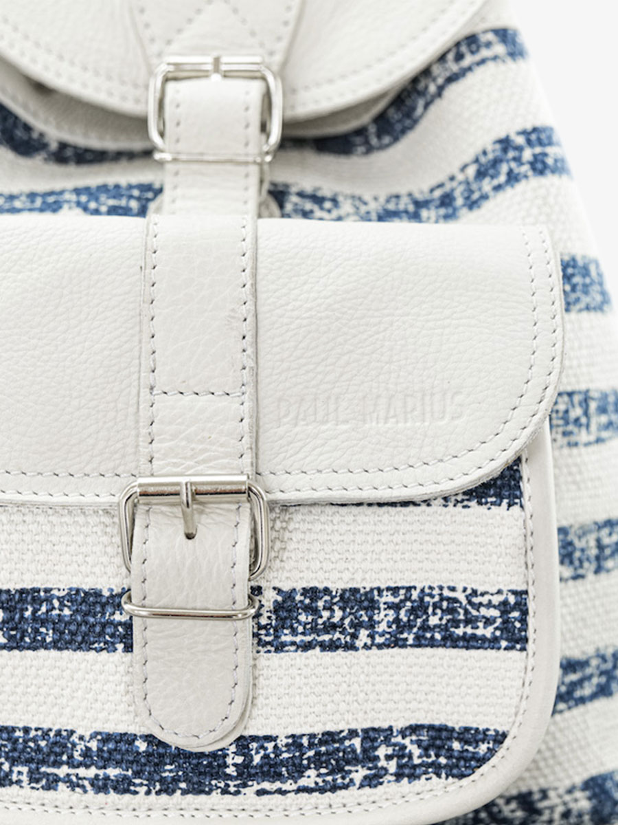 Foto-Material-Rucksack-Leder-Damen-blau-weiß-LeBaroudeur-Côte Ouest-Mariniere-Paul Marius-M40-CNV-BLU-W