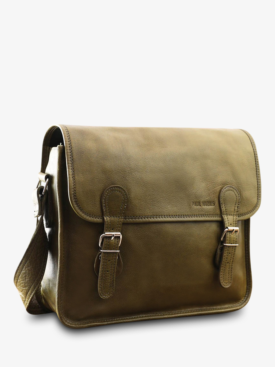Foto-Seitenansicht-Dokumententasche-Leder-A4-kaki-Lasacoche-M-kaki-Paul-Marius-M02S14-K