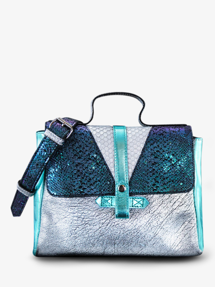 Foto-Vorderansicht-Umhängetasche-Leder-Damen-blau-weiß-LeCorneille-Chimère-Fleece-Paul-Marius-W23-CH-S-BLU