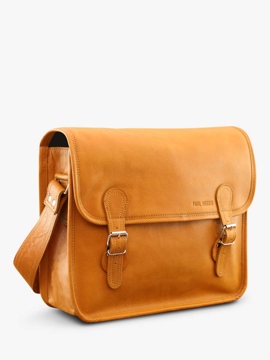 Foto-Seitenansicht-Dokumententasche-Leder-A4-gelb-Lasacoche-M-Safran-Paul-Marius-M02S14-Y