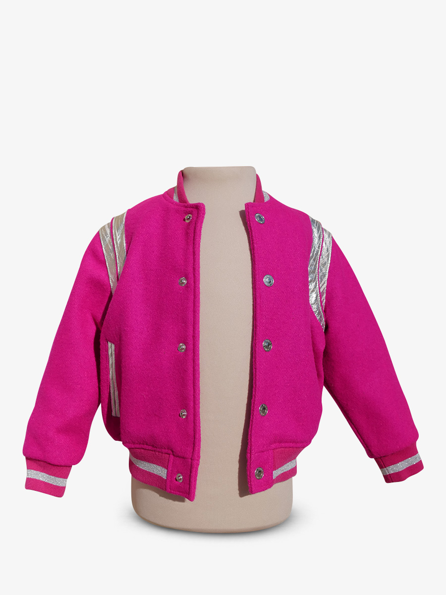 Foto-Seitenansicht-Teddy-Jacke-aus-Leder-und-Stoff-Leteddy-50er-Jahre-für-Kinder-fuchsia-Paul-Marius-Tdy-Fifties-Pi-2a